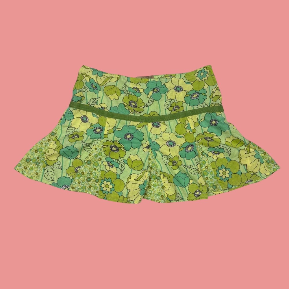 Doki Geki Green Floral Mini Skirt Y2K Retro Flared Boho Summer Skirt 1370